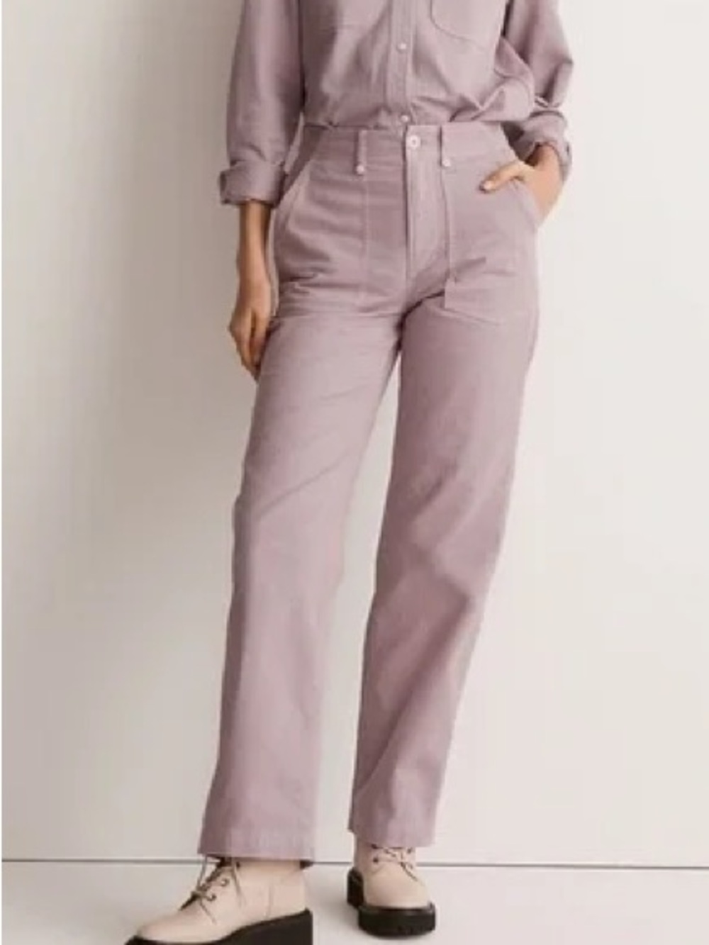 Madewell High-Rise Straight Leg Utility Pant Pants in Purple Lavender Lilac 27